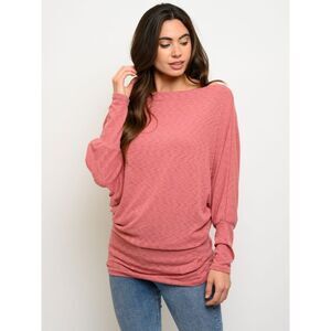 1A Mauve Cozy Casual Solid Dolman Tunic Knit Wide Neck Top